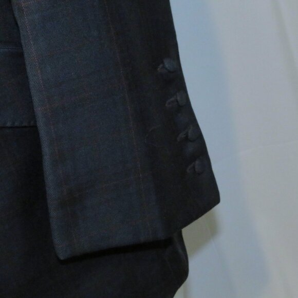 William Hunt Green Tartan Plaid Velvet Collar Three Button Long Riding Jacket L - Picture 9 of 14